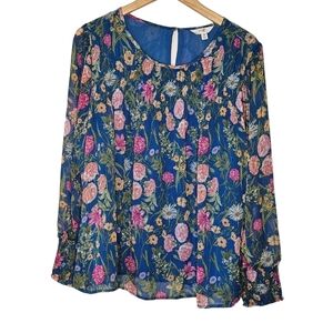 Terra & Sky Blue Floral Long Sleeved l Oversized Shirt Size OX (14W)